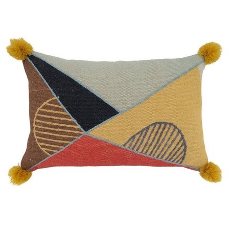 SARO LIFESTYLE SARO 2192.M1624BC 16 x 24 in. Oblong Multicolor Geometric Embroidered Lumbar Pillow Cover 2192.M1624BC